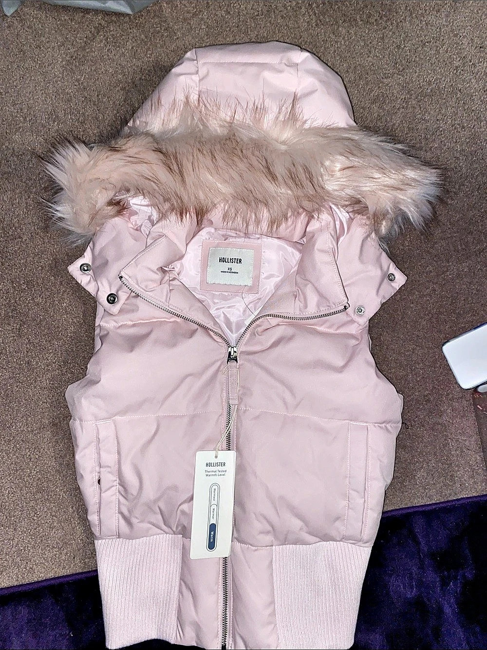 Hollister Pink Fur-Trim Hooded Vest NWT